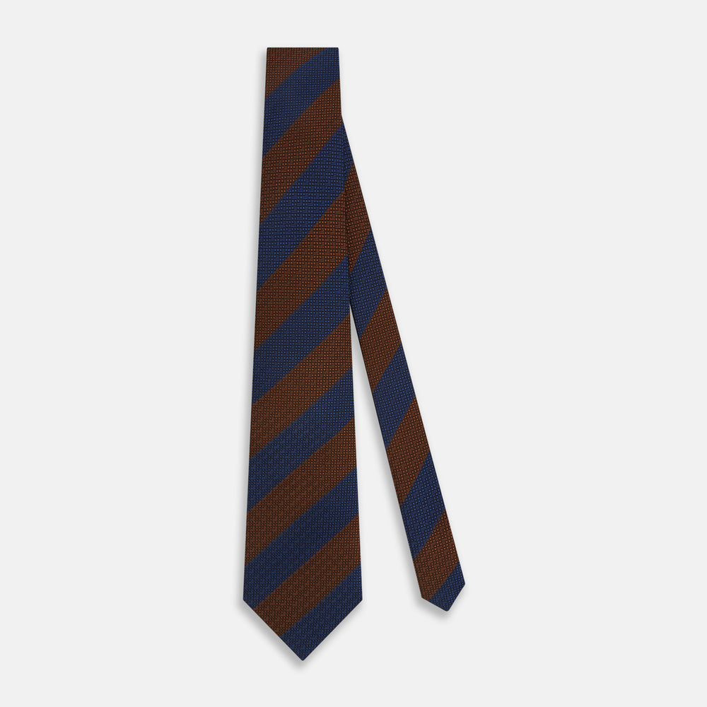 Brown and Navy Block Stripe Silk Tie