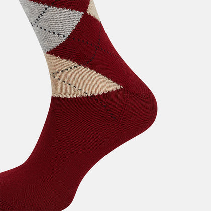 Burgundy Wool Check Mid-Length Socks Image 3