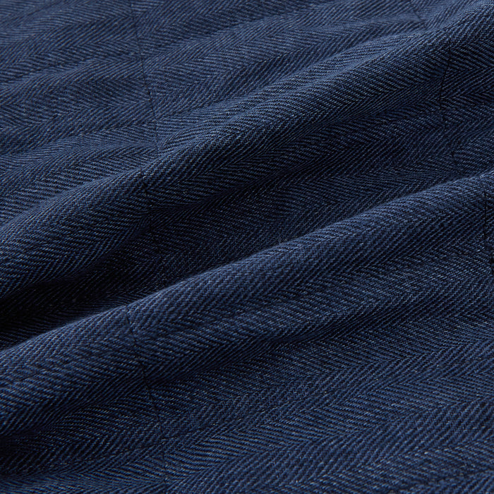 Denim Blue Quilted Linen Herringbone Waistcoat Image 4