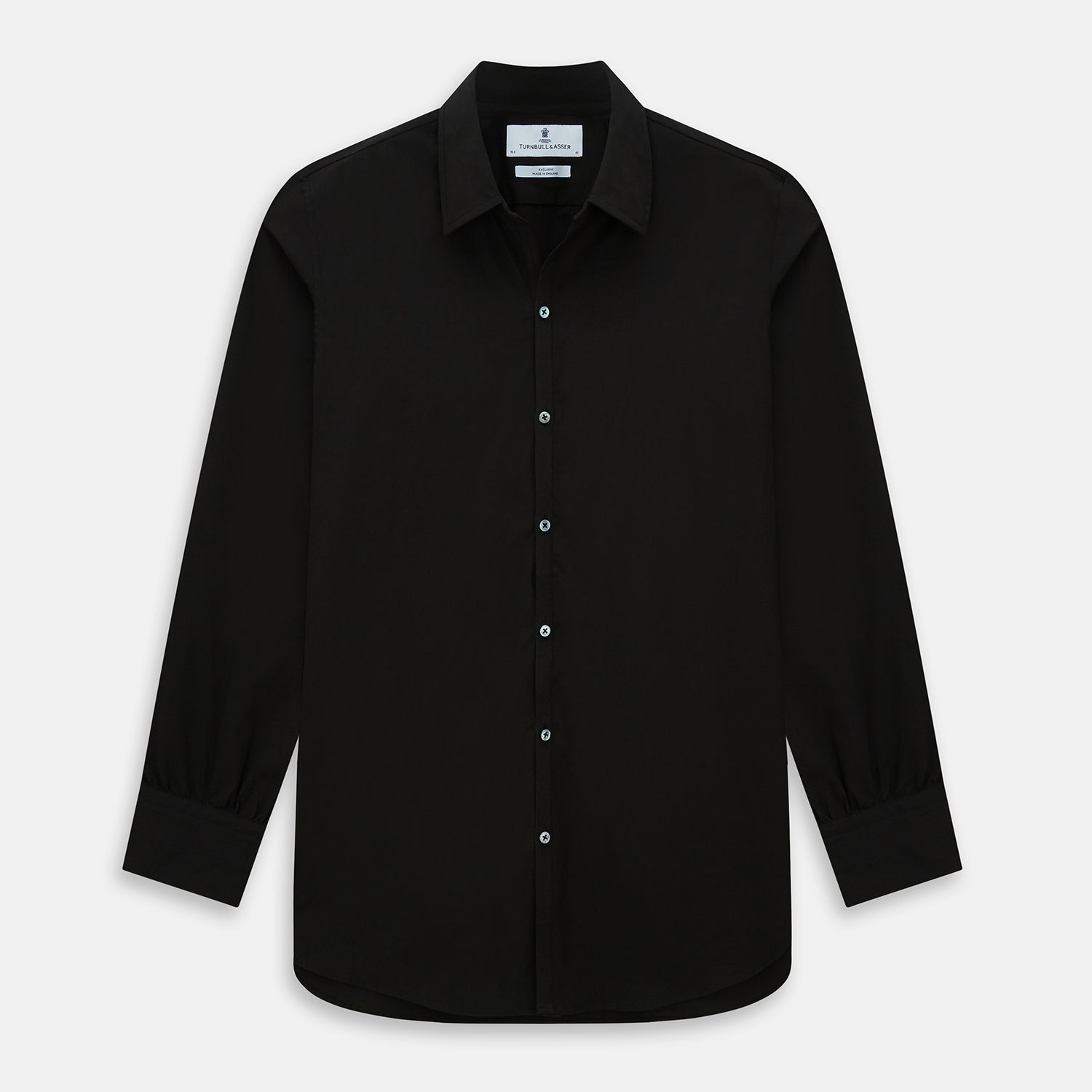 View 1 of product A long-sleeved, collared MIDNIGHT BLUE WINDSOR SHIRT by Turnbull & Asser, laid flat on a white background, highlights classic British craftsmanship.