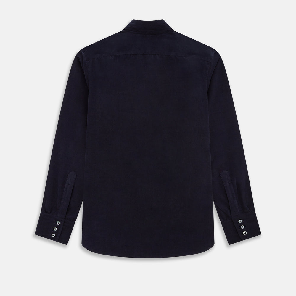 A navy corduroy Windsor shirt by Turnbull & Asser, featuring British craftsmanship and a classic collar, displayed on a plain white background.
