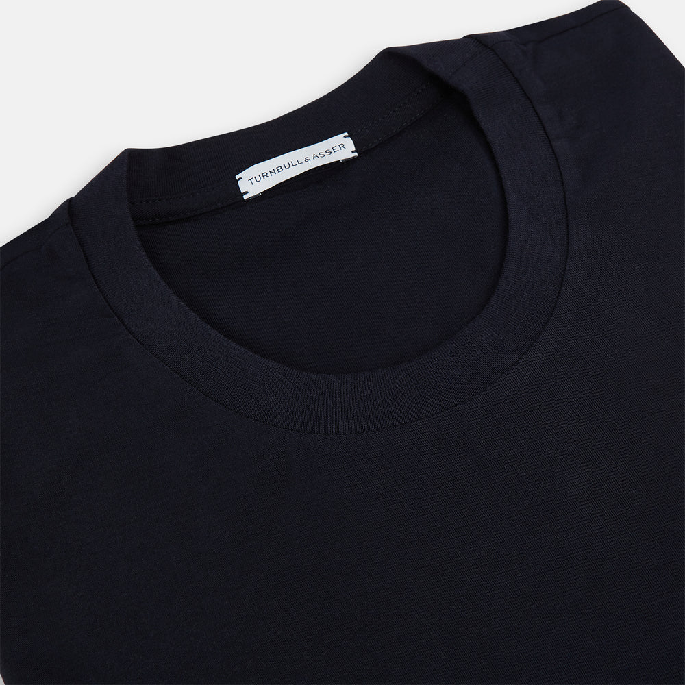 The Turnbull & Asser Navy Short-sleeve Fitted T-Shirt, featuring a simple crew neckline and no visible logos or designs, is shown from the front on a white background—ideal for smart casual looks.