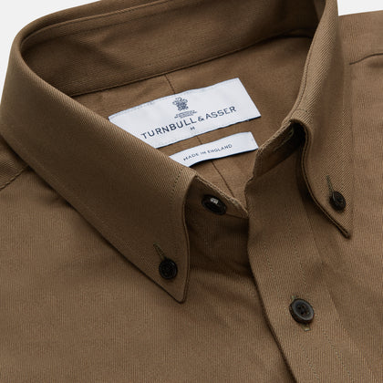 Khaki Weekend Fit Hayne Shirt With Dorset Collar And 1-Button Cuffs