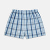 View 1 of product Turnbull & Asser’s Blue and Green Blazer Check Godfrey Boxer Shorts feature an elastic waistband and intersecting blue and green checks, crafted from premium Italian cotton and presented on a plain white background.