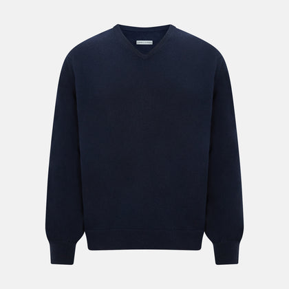 Navy Cashmere V-neck Jumper