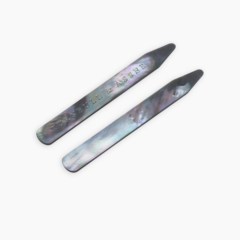 Smoke Mother Of Pearl Collar Stays | Turnbull & Asser