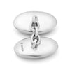 View 3 of product Turnbull & Asser's Reversible Monochrome Sterling Silver Oval Cufflinks feature polished frames with one black onyx side and one white mother-of-pearl side—an elegant luxury gift shown on a plain white background.