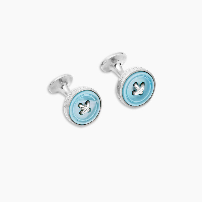 Blue Sterling Silver Mother-of-Pearl Button Cufflinks Image 4