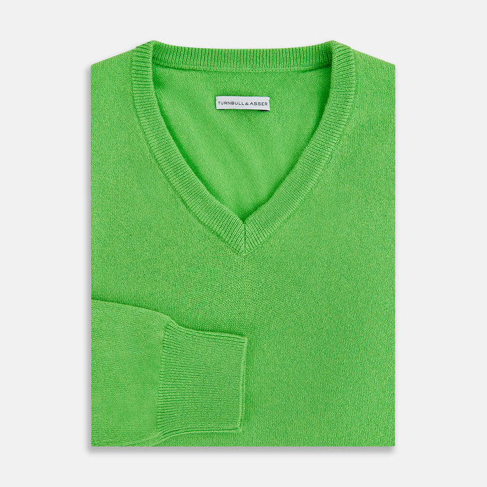 Lime Green Cashmere V-Neck Jumper Image 2