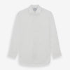 View 1 of product The Turnbull & Asser White Poplin Shirt With Regent Collar and 2-Button Cocktail Cuffs, featuring long sleeves, is buttoned up and laid flat on a white background.