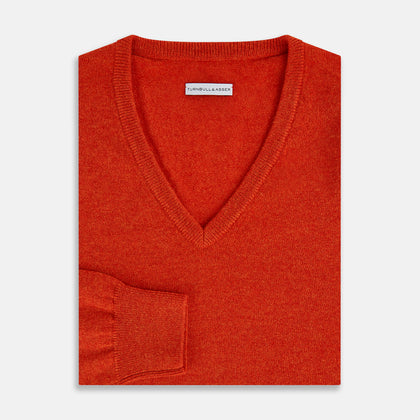 Red Orange Cashmere V-neck Jumper Image 3