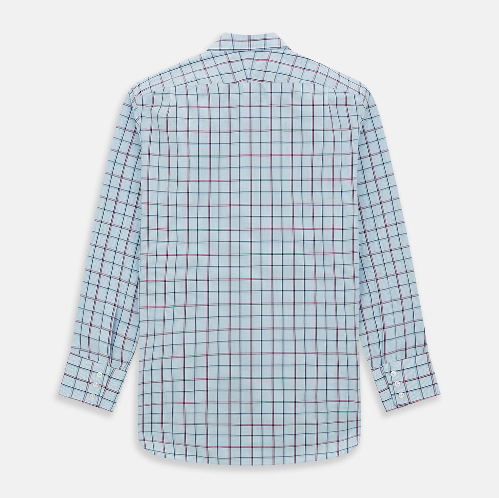 The Turnbull & Asser Blue and Pink Tattersall Check Mayfair Shirt features a classic tattersall pattern with a T&A collar and cuffed sleeves.