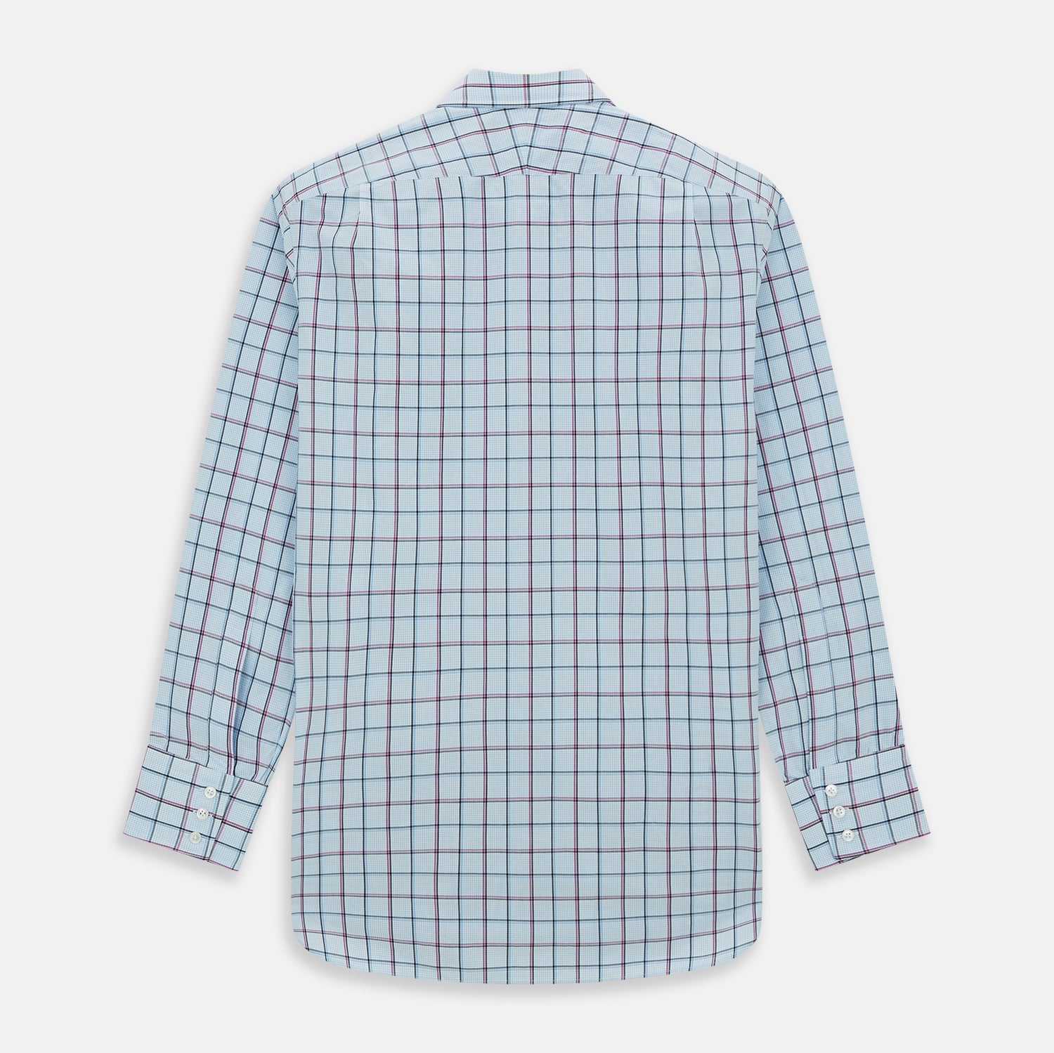 View 6 of product The Turnbull & Asser Blue and Pink Tattersall Check Mayfair Shirt features a classic tattersall pattern with a T&A collar and cuffed sleeves.