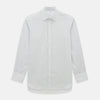 View 1 of product The Turnbull & Asser Green and Brown Ticking Stripe Mayfair Shirt, a long-sleeve, button-up style with a T&A collar, is crafted from premium Italian cotton and laid flat on a white background.