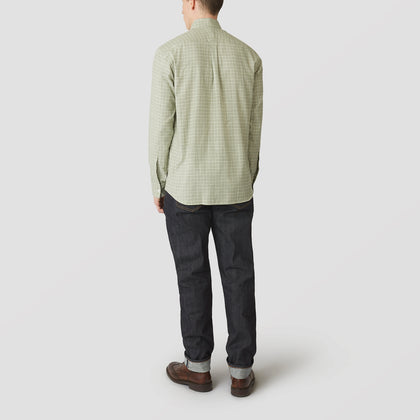 Green Check Weekend Fit Shirt With Derby Collar and 1-Button Cuffs