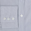View 4 of product The Navy and White Ticking Stripe Mayfair Shirt by Turnbull & Asser features long sleeves, buttoned cuffs, a pointed T&A collar, and button-up front, shown on a plain white background.