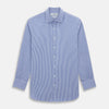 View 1 of product The Turnbull & Asser Blue Grid Check Belgravia Shirt, made from pure cotton with long sleeves, a spread collar, buttoned cuffs, and a blue-and-white check pattern, is laid flat on a white background.
