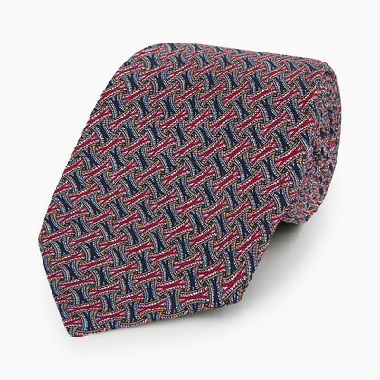 Burgundy and Navy Weave Patterned Silk Tie Image 4