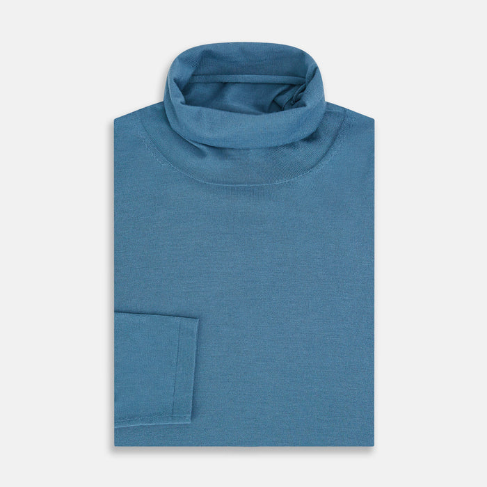 Pale Blue Fine Merino High Neck Jumper Image 3