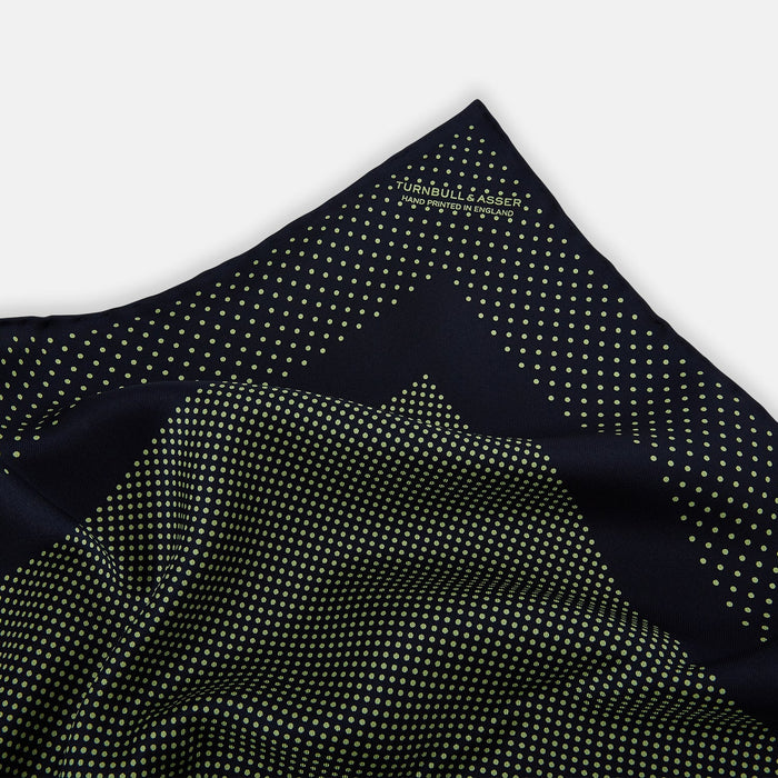 Navy and Melon Green Dot Silk Pocket Square Image 1