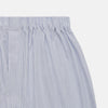View 2 of product Turnbull & Asser Blue Multi Stripe Cotton Godfrey Boxer Shorts feature light blue and white stripes, an elastic waistband, and soft cotton fabric—perfect for those who value luxury underwear. Laid flat on a plain white background.