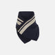 The Navy and Sand Stripe Neck Warmer by Turnbull & Asser features two beige diagonal stripes and a black button, draped in a V shape on a white background—an elegant formal accessory for any occasion.