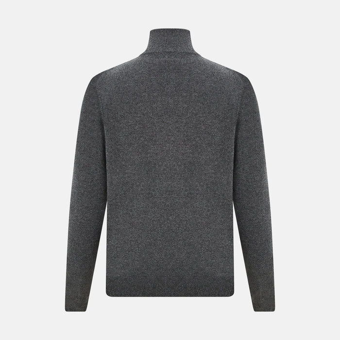 Charcoal Grey Melange Half-Zip Cashmere Jumper Image 2