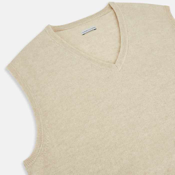 Cream Cashmere V-neck Vest Image 1