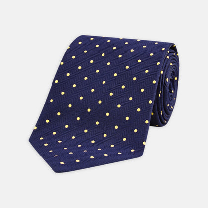 Navy Spot Woven Herringbone Silk Tie Image 4