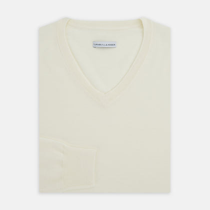 White Fine Merino V-Neck Jumper Image 3