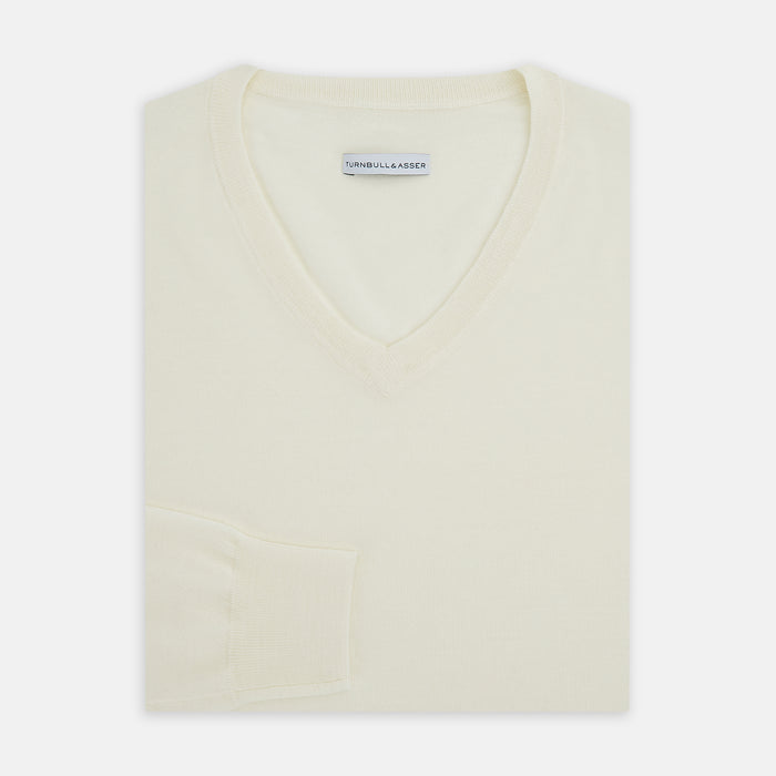 White Fine Merino V-Neck Jumper Image 3