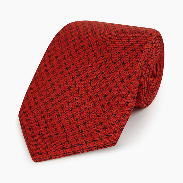 Red Lattice-Patterned Silk Tie Image 4