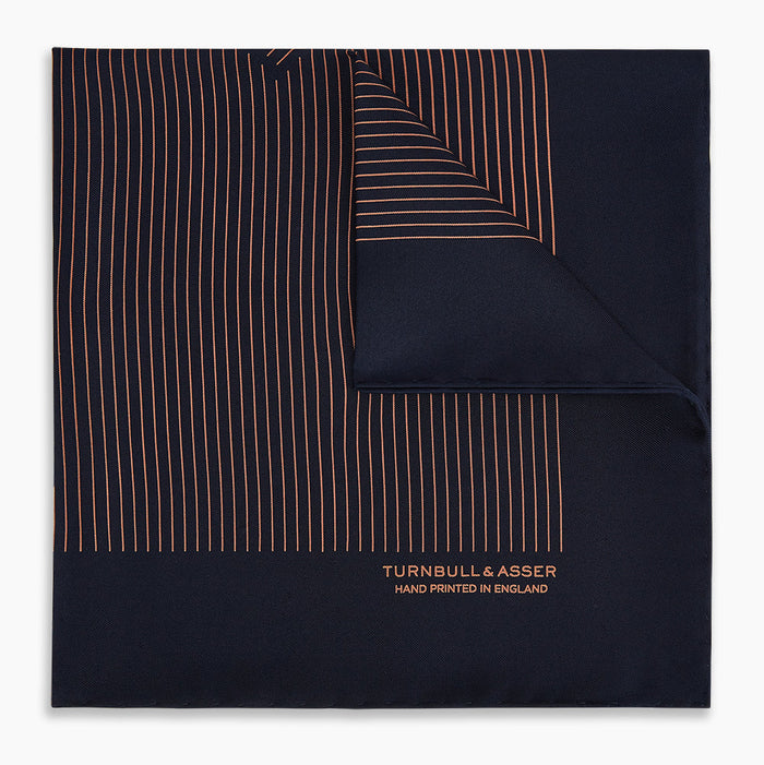 Navy and Blush Stripe Silk Pocket Square Image 4