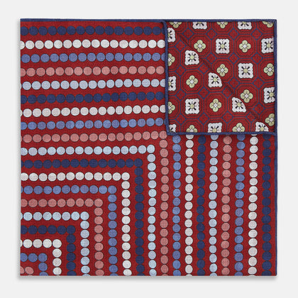 Red Dots and Floral Tile Double-Sided Silk Pocket Square Image 7