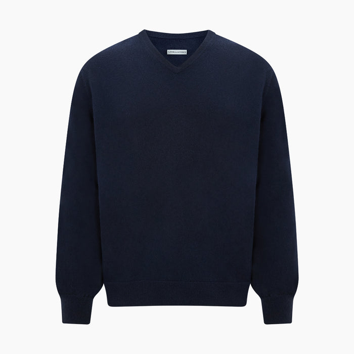 Navy Cashmere V-neck Jumper Image 4