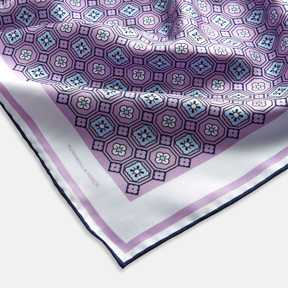 Lilac Floral Tile Silk Pocket Square