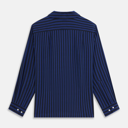 Navy and Blue Multi Stripe Silk Holiday Fit Winnington Shirt Image 4