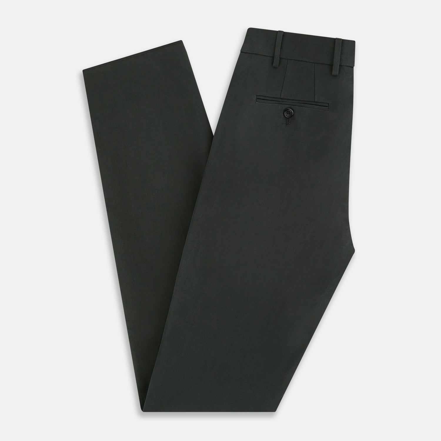 View 6 of product The Forest Green Henry B Trousers by Turnbull & Asser feature a minimalist straight-leg design in a wool/cashmere blend with belt loops and button closure, shown against a plain white background.