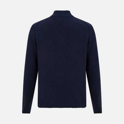 Navy High Neck Merino Zipped Cardigan Image 2