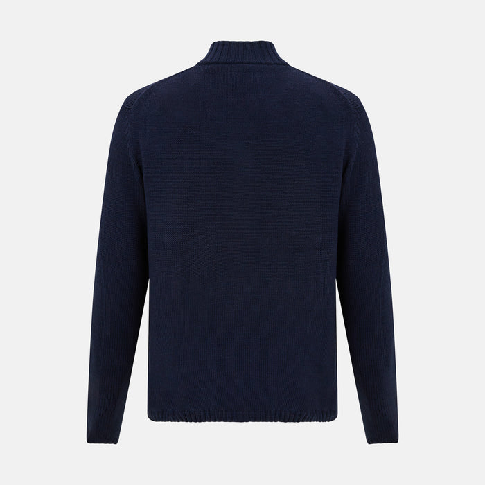 Navy High Neck Merino Zipped Cardigan Image 2
