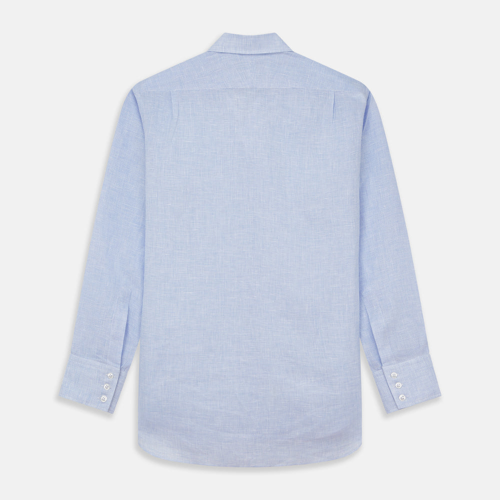 Turnbull & Asser's Pale Blue Check Linen Regular Fit Mayfair Shirt features a classic collar, front pocket, and buttoned cuffs—a breezy update to the traditional check shirt.