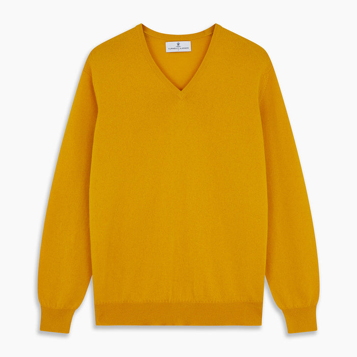 Gold Paden Cashmere V-Neck Jumper Image 3