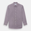View 1 of product The Turnbull & Asser Burgundy Micro Check Mayfair Shirt features long sleeves, a pointed collar, and white buttons—perfect for formal wear. Shown laid flat on a white background.
