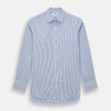 View 1 of product The Turnbull & Asser Navy Bengal Stripe Mayfair Shirt is a long-sleeved, collared formal shirt with blue and white stripes, white buttons, and buttoned cuffs—ideal for classic style enthusiasts. Displayed on a plain white background.