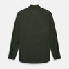 View 3 of product The Turnbull & Asser Olive Corduroy Hampstead Overshirt for men features a collar, long sleeves, left chest pocket, and two zippered side pockets, shown laid flat on a white background.