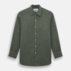View 1 of product The Sage Linen Westminster Shirt by Turnbull & Asser features long sleeves, a button-up front with white buttons, a pointed Turnbull collar, and buttoned cuffs—crafted in Britain and shown here against a plain white background.