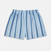 View 1 of product Turnbull & Asser’s Blue Blazer Stripe Godfrey Boxer Shorts are crafted from premium Italian cotton with vertical blue stripes on white and a comfortable elastic waistband—a refined choice in luxury men’s underwear.
