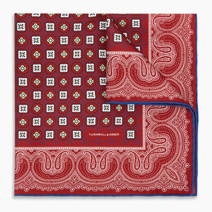 Red Floral Tile and Paisley Silk Pocket Square Image 5