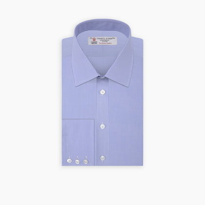 Blue Fine Check Sea Island Quality Cotton Shirt with T&amp;A Collar and 3-Button Cuffs Image 2