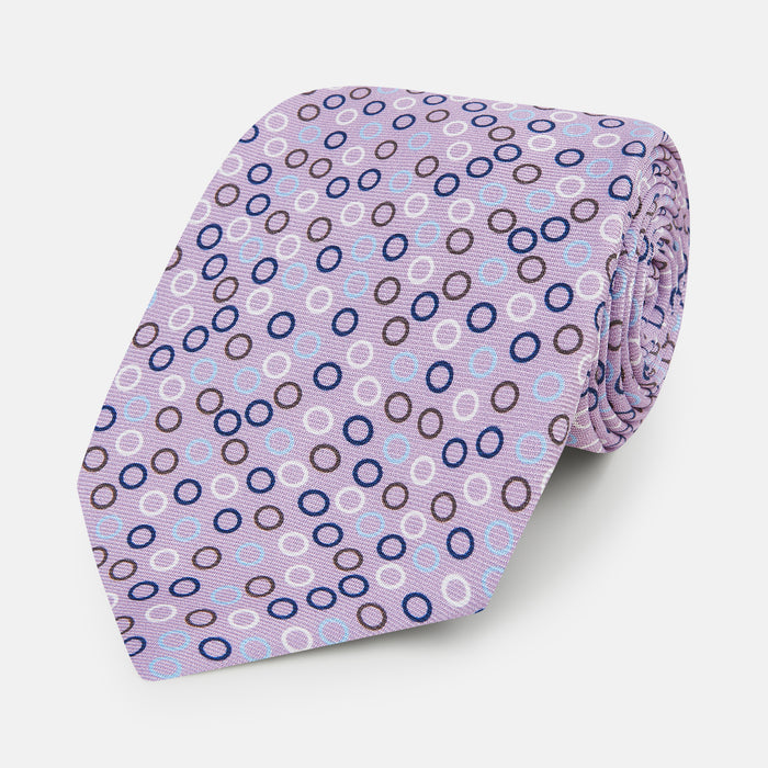 Multi-coloured Circle Lilac Silk Tie